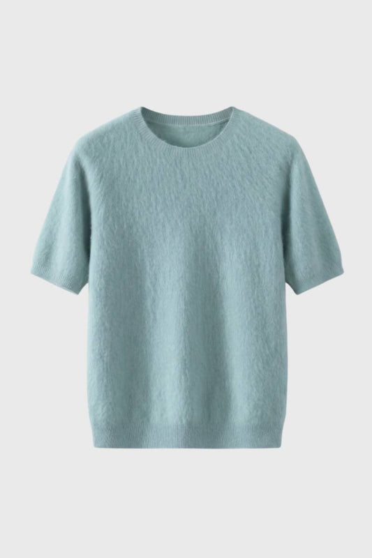 T-shirt med rund hals i fin strik til mænd | Korte, lette ærmer | Afslappet T-shirt, der er nem at tage på