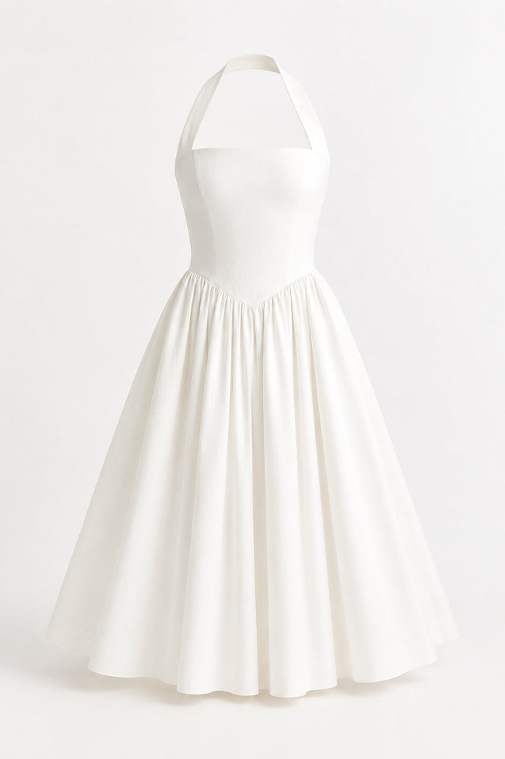 Grace | Halter Neck Midi Dress with Full Skirt