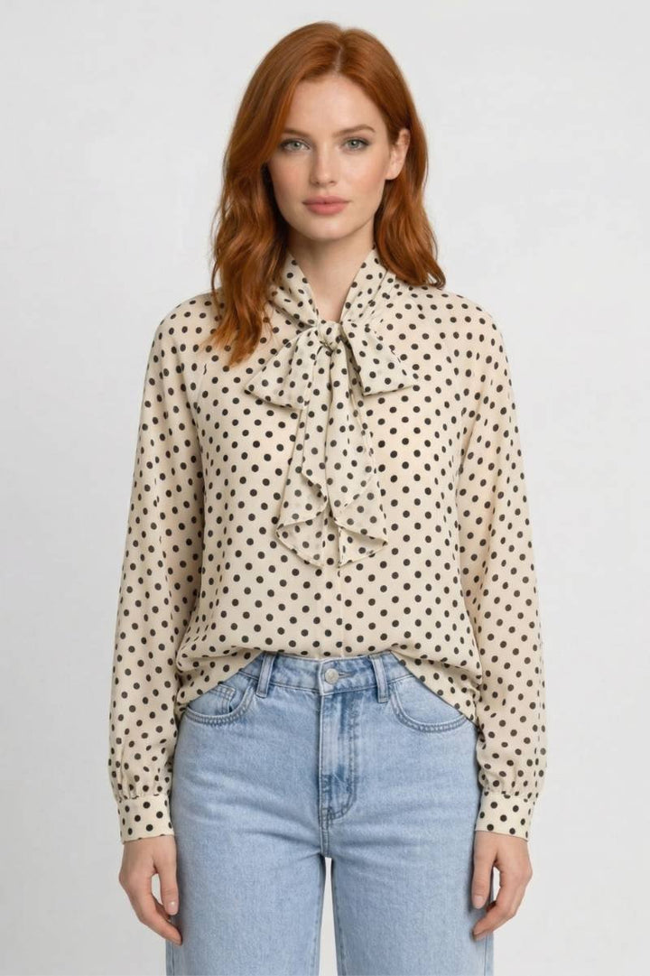 Grace | Polka Dot Tie Neck Blouse