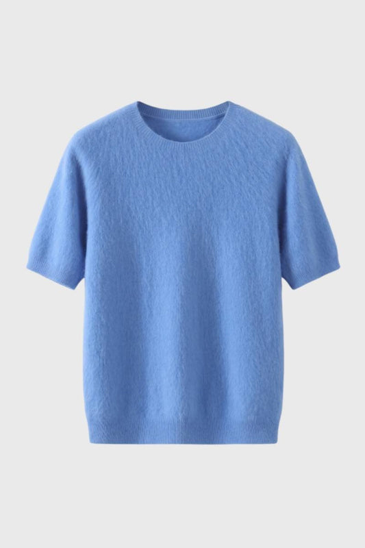 T-shirt med rund hals i fin strik til mænd | Korte, lette ærmer | Afslappet T-shirt, der er nem at tage på