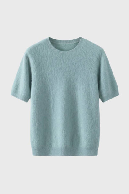 T-shirt med rund hals i fin strik til mænd | Korte, lette ærmer | Afslappet T-shirt, der er nem at tage på