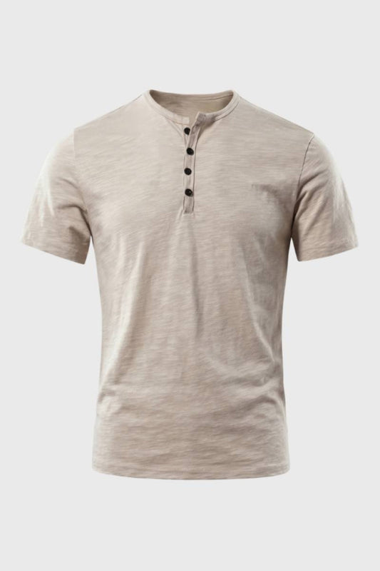 Henley-T-shirt til mænd | Rund hals med knaplukning | Afslappet og casual stil til hverdagen