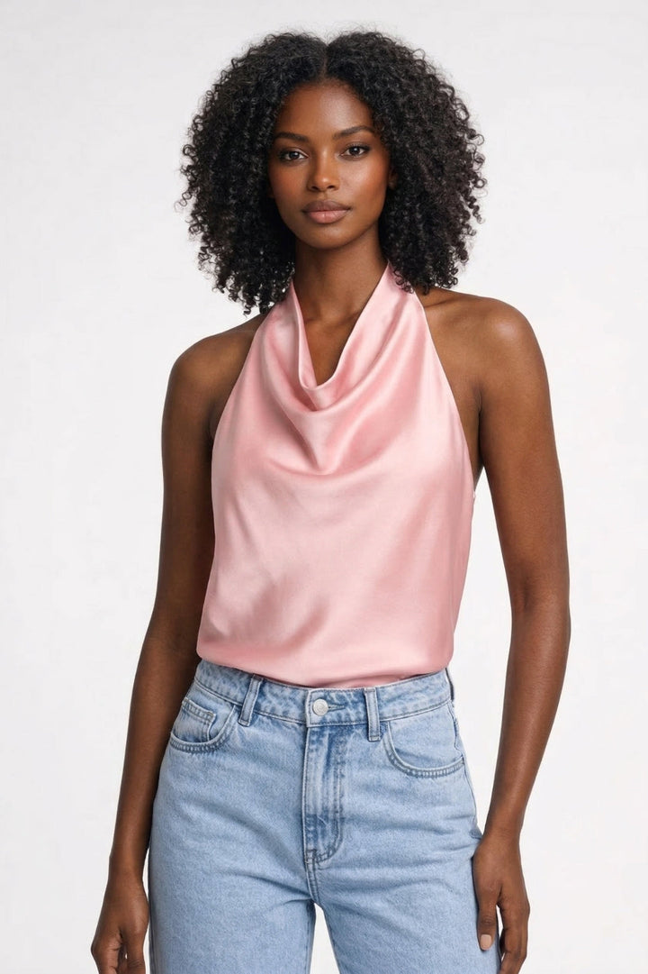 Olivia | Satin Backless Halter Top